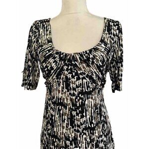 Ann Taylor Empire Waist Geometric Print Dress Short Sleeve Stretch Size 2